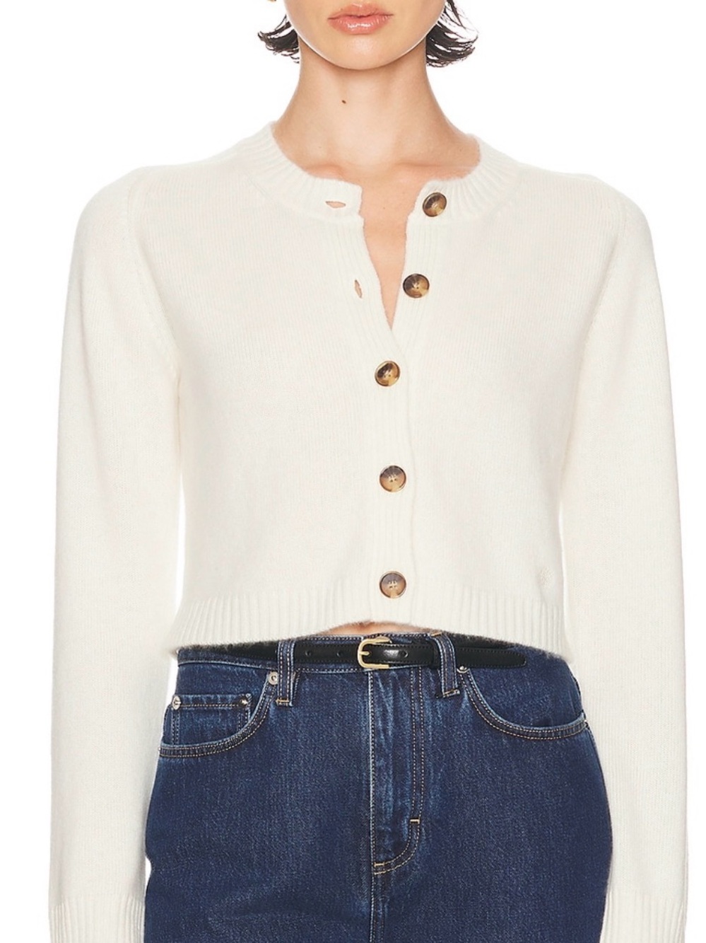 Loulou Studio Cream Cropped Button-Front Cardigan